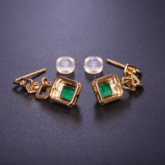 14k Gold 1.27 Ctw Natural Emerald & Diamond Earrings - 6