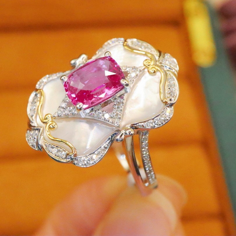14k Gold 1.79 Ctw Natural Padparadscha Sapphire & Diamond Ring - 3