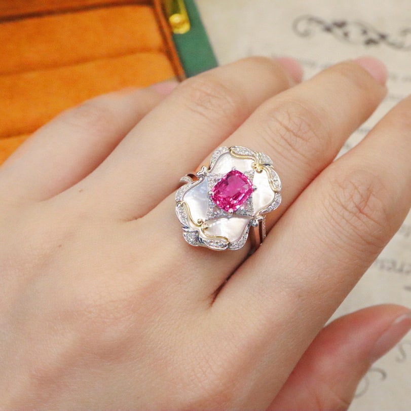 14k Gold 1.79 Ctw Natural Padparadscha Sapphire & Diamond Ring - 5