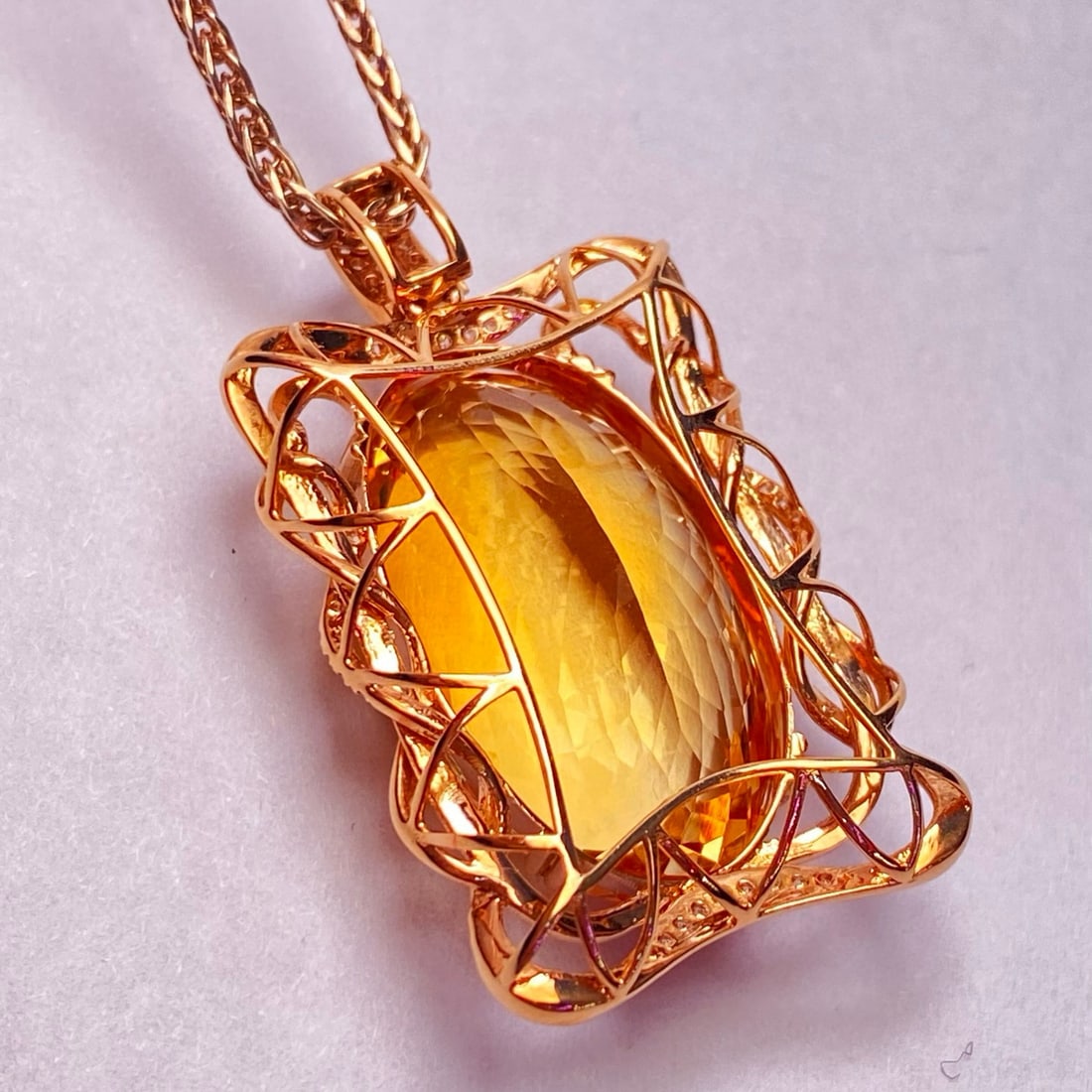 14k Gold 20.85 Ct Natural Citrine & Diamond Pendant( Without Chain ) - 3