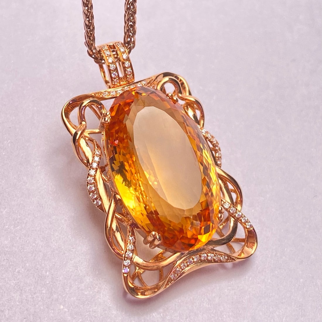 14k Gold 20.85 Ct Natural Citrine & Diamond Pendant( Without Chain ) - 4