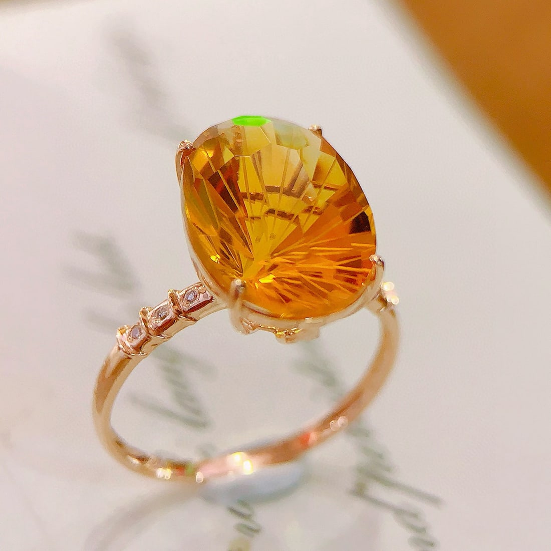 14k Gold 6.27 Ctw Natural Citrine & Diamond Ring - 4