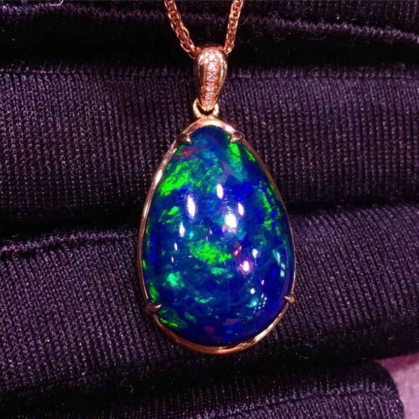 14k Gold 11.22 Ct Natural Opal & Diamond Pendant( Without Chain ) - 2