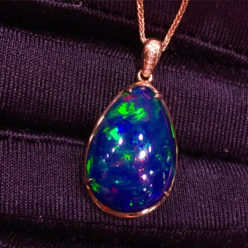 14k Gold 11.22 Ct Natural Opal & Diamond Pendant( Without Chain ) - 3