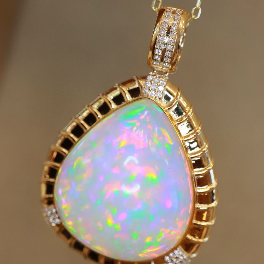 14k Gold 23.18 Ctw Natural Opal & Diamond Pendant( Without Chain ) - 6