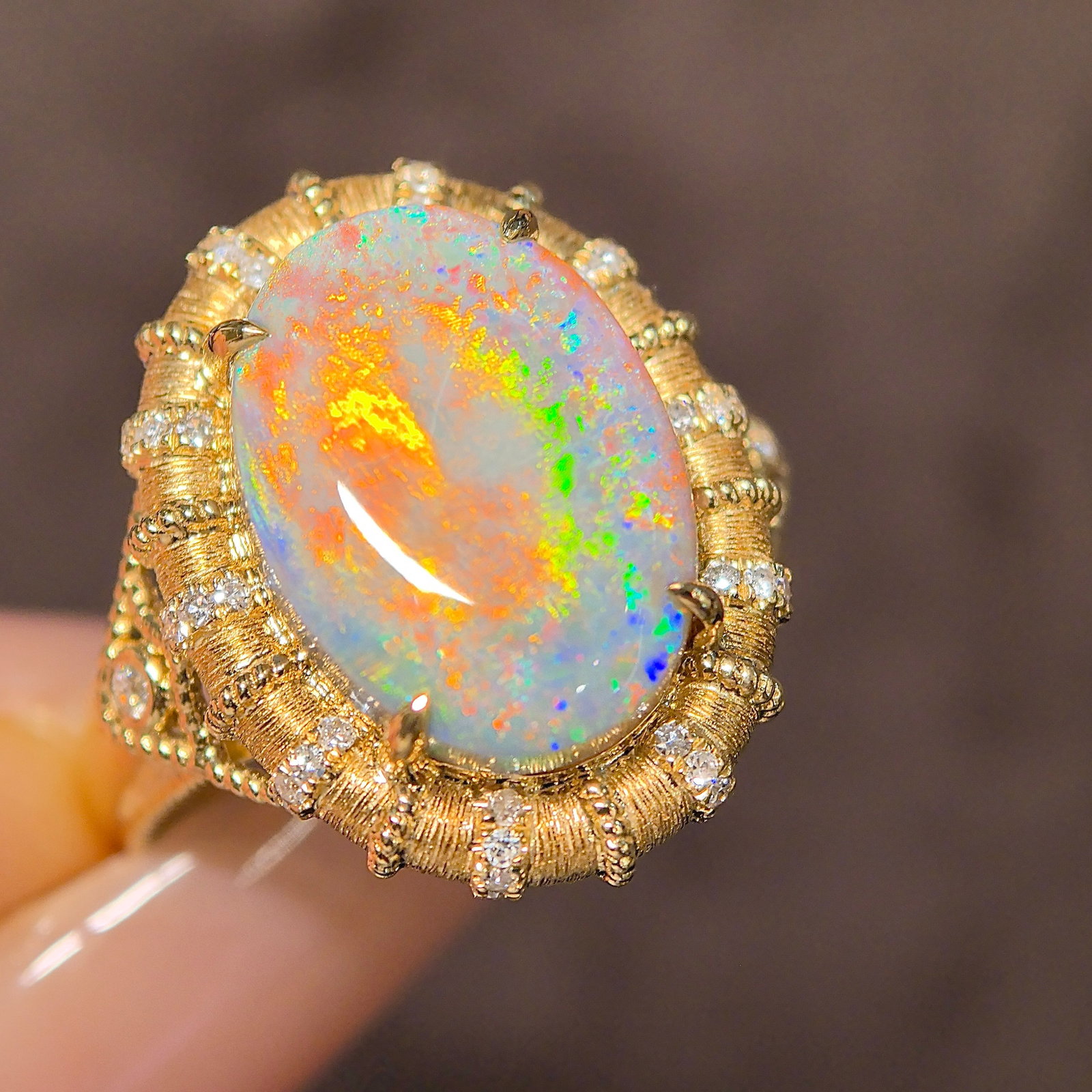 14k Gold 5.24 Ctw Natural Opal & Diamond Ring - 5
