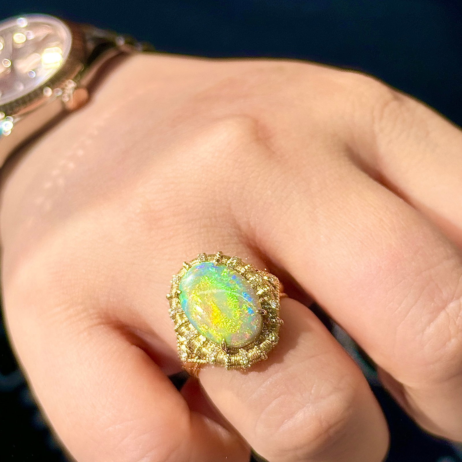 14k Gold 5.24 Ctw Natural Opal & Diamond Ring - 6