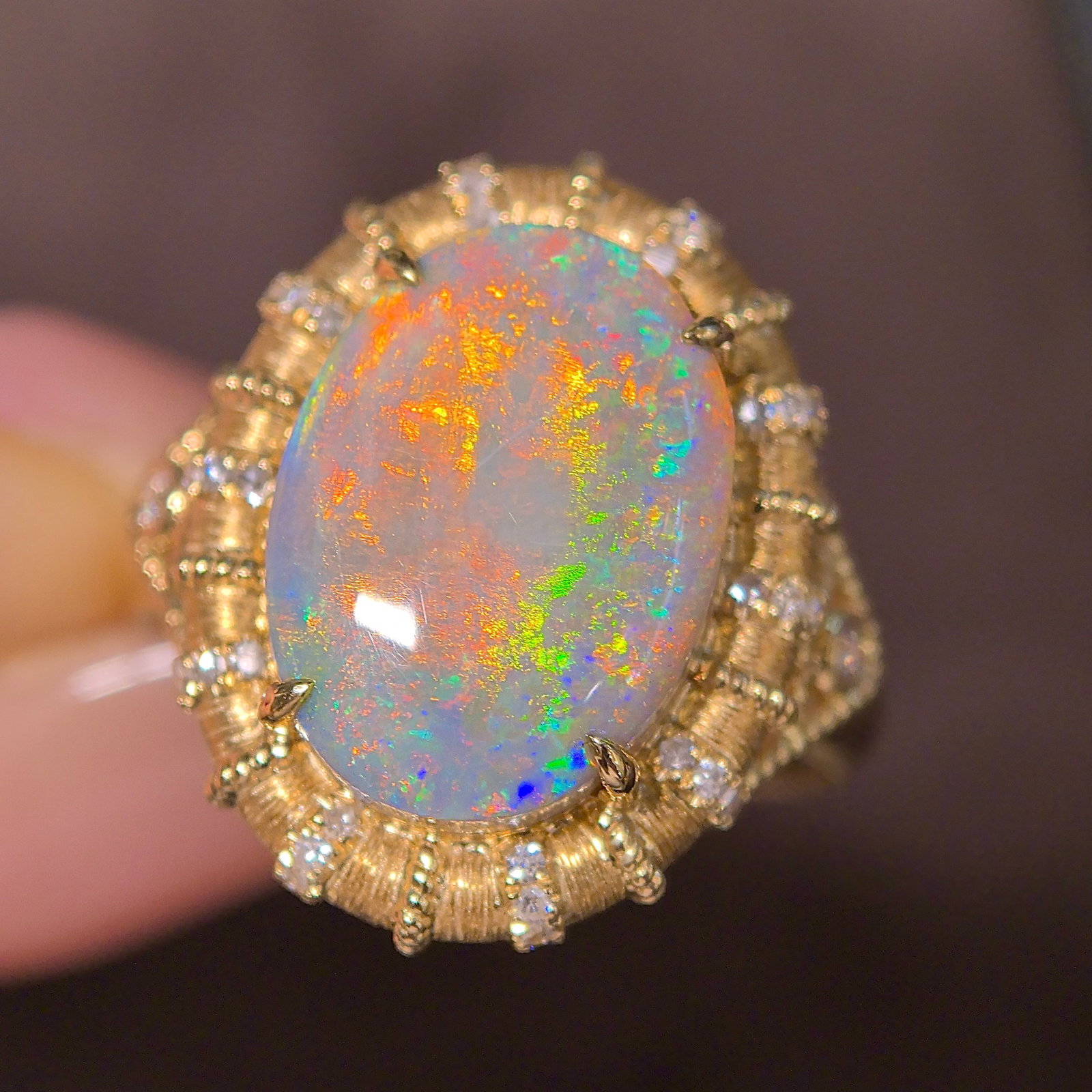 14k Gold 5.24 Ctw Natural Opal & Diamond Ring - 8