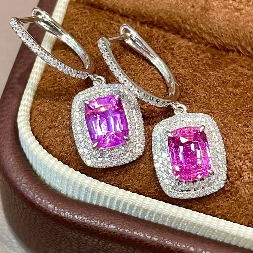 14k Gold 2.25 Ct Natural Sapphire & Diamond Earrings - 2