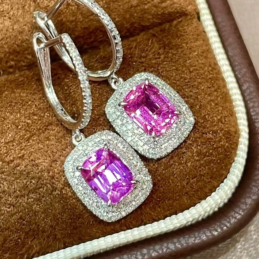 14k Gold 2.25 Ct Natural Sapphire & Diamond Earrings - 5