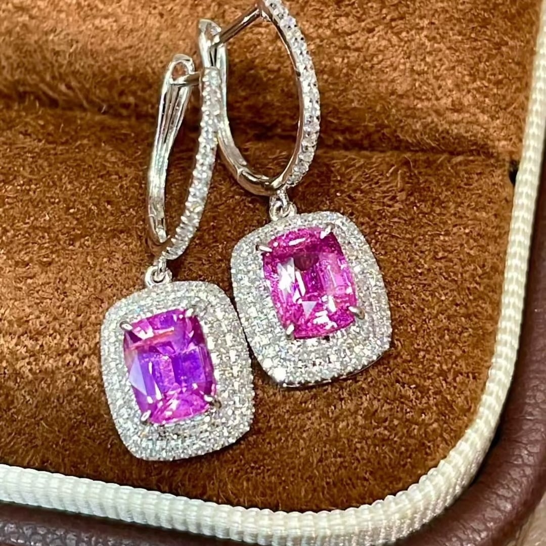 14k Gold 2.25 Ct Natural Sapphire & Diamond Earrings - 6