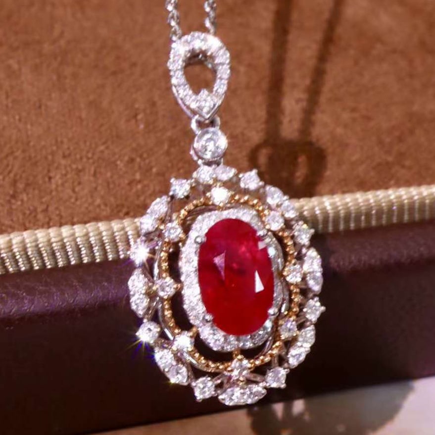 14k Gold 1.37 Ctw Natural Ruby & Diamond Pendant( Without Chain ) - 2