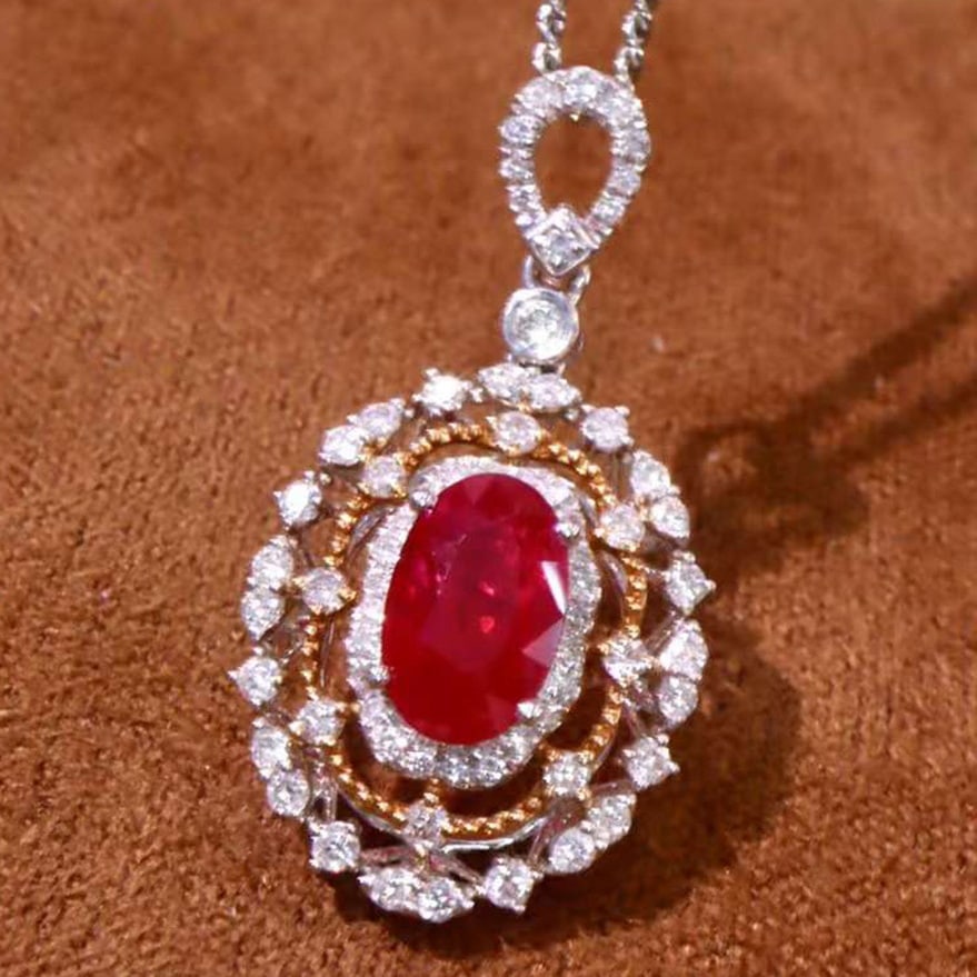 14k Gold 1.37 Ctw Natural Ruby & Diamond Pendant( Without Chain ) - 3