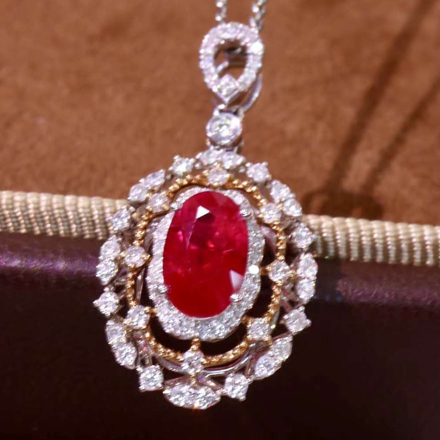 14k Gold 1.37 Ctw Natural Ruby & Diamond Pendant( Without Chain ) - 4