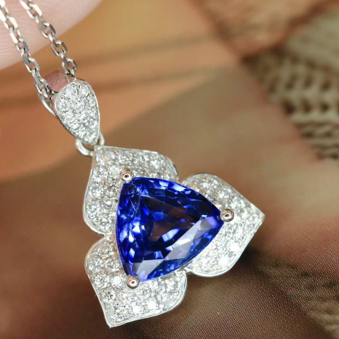 14k Gold 1.82 Ctw Natural Sapphire & Diamond Pendant( Without Chain ) - 2