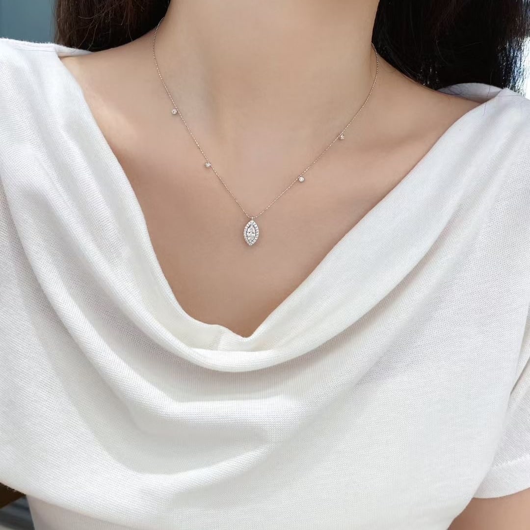 Gia Certified 14k Gold 0.6 Ctw Natural E Vs2 Marquise Diamond Necklace - 3