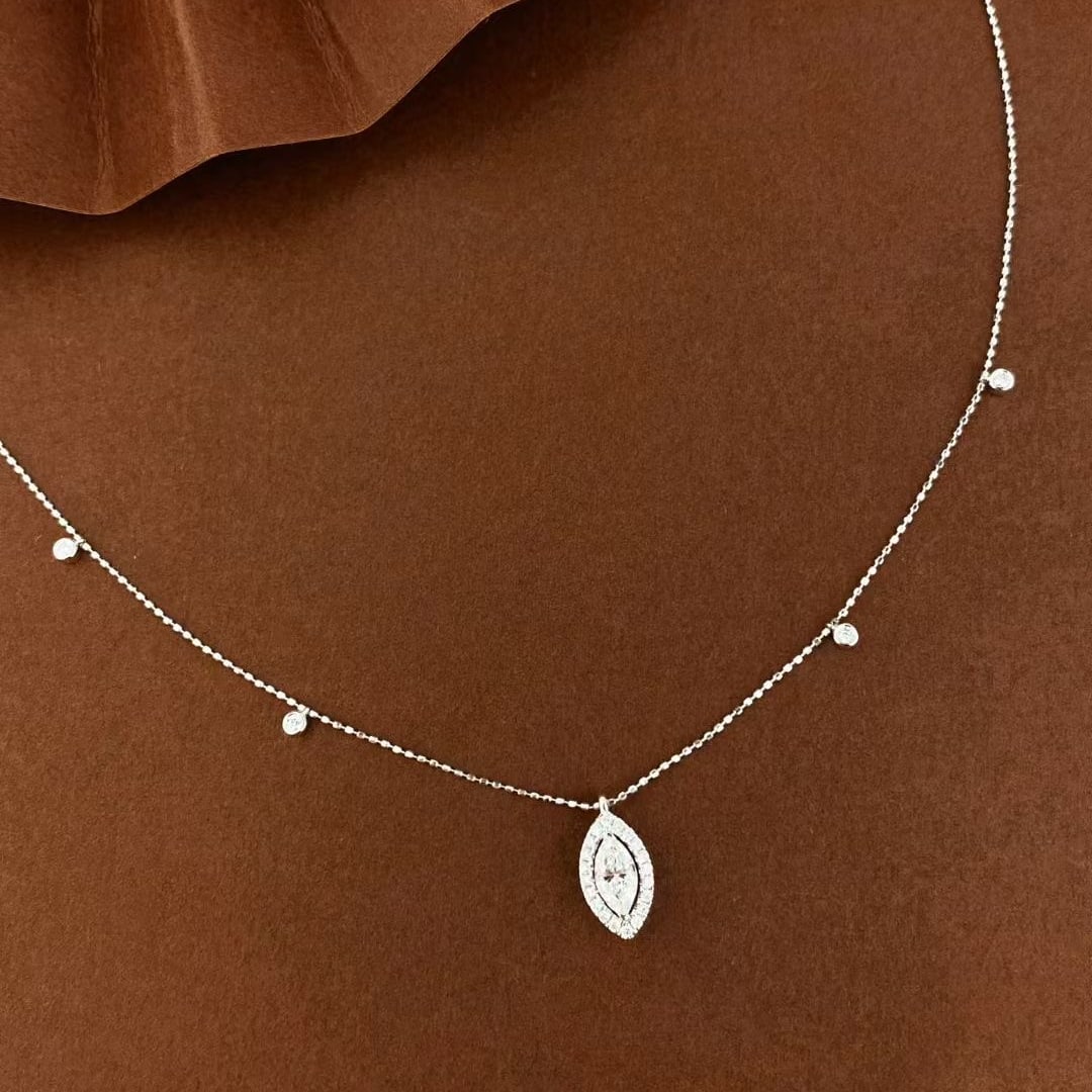 Gia Certified 14k Gold 0.6 Ctw Natural E Vs2 Marquise Diamond Necklace - 4