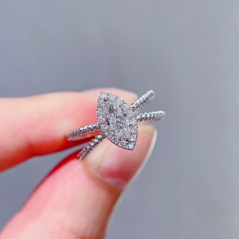 Gia Certified 14k Gold 0.33 Ct Natural F If Marquise Diamond Ring - 2