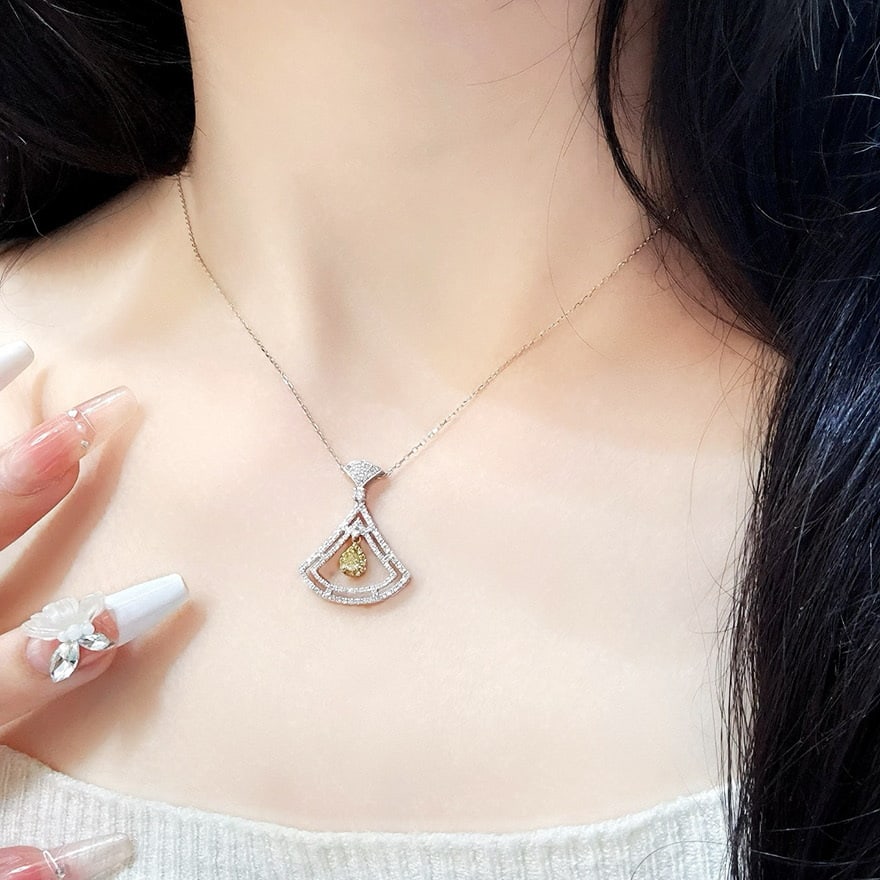 14k Gold 0.5 Ct Natural Color Diamond Necklace - 5