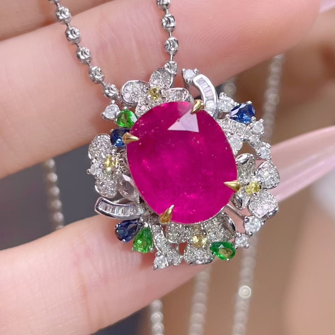 14k Gold 5.65 Ctw Natural Tourmaline & Sapphire & Tsavorite Ring/pendant( Without Chain ) - 9