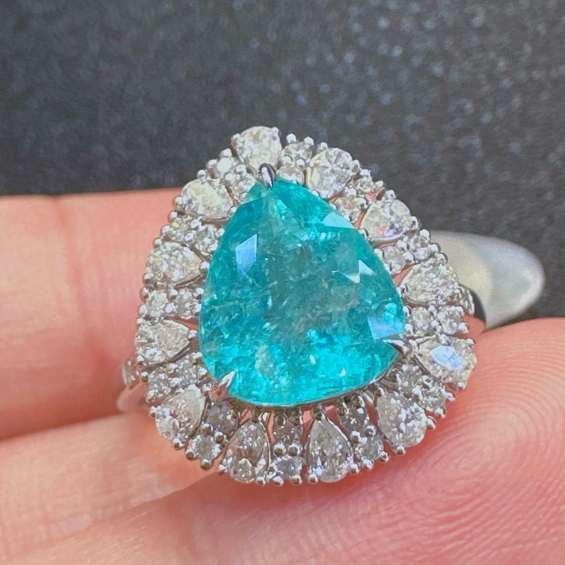 14k Gold 3.55 Ctw Natural Paraiba Tourmaline & Diamond Ring - 2