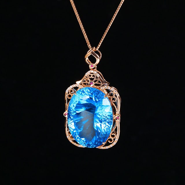 14k Gold 31.47 Ctw Natural Topaz & Diamond Pendant( Without Chain ) - 2