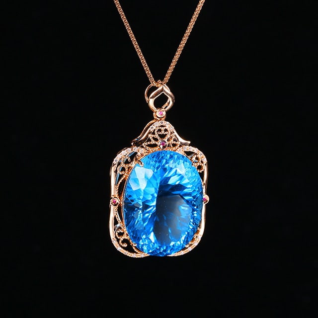 14k Gold 31.47 Ctw Natural Topaz & Diamond Pendant( Without Chain ) - 3