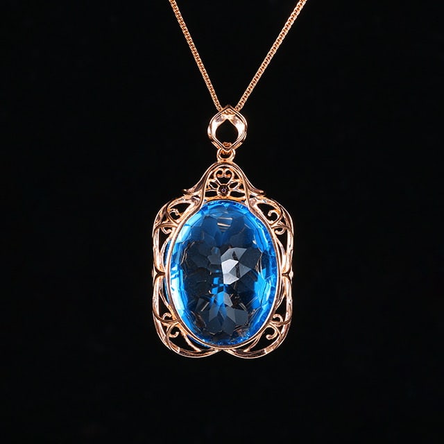 14k Gold 31.47 Ctw Natural Topaz & Diamond Pendant( Without Chain ) - 4