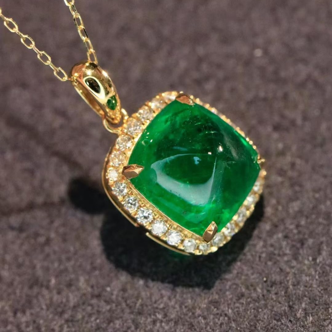 14k Gold 3.81 Ctw Vivid Green Natural Emerald & Diamond Pendant( Without Chain ) - 2