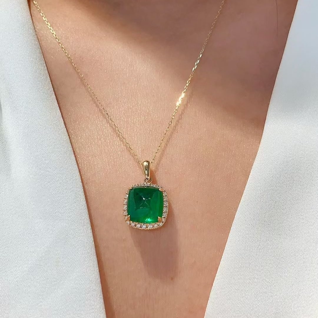14k Gold 3.81 Ctw Vivid Green Natural Emerald & Diamond Pendant( Without Chain ) - 4