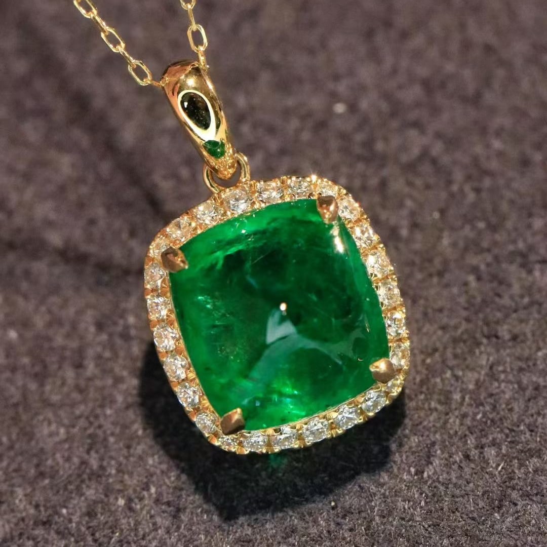 14k Gold 3.81 Ctw Vivid Green Natural Emerald & Diamond Pendant( Without Chain ) - 5