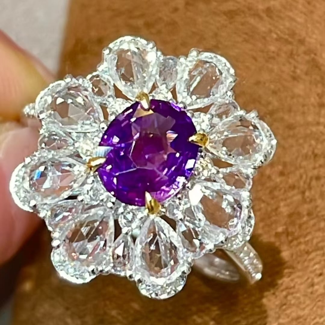 14k Gold 1 Ct Natural Sapphire & Diamond & Sapphire Ring - 2