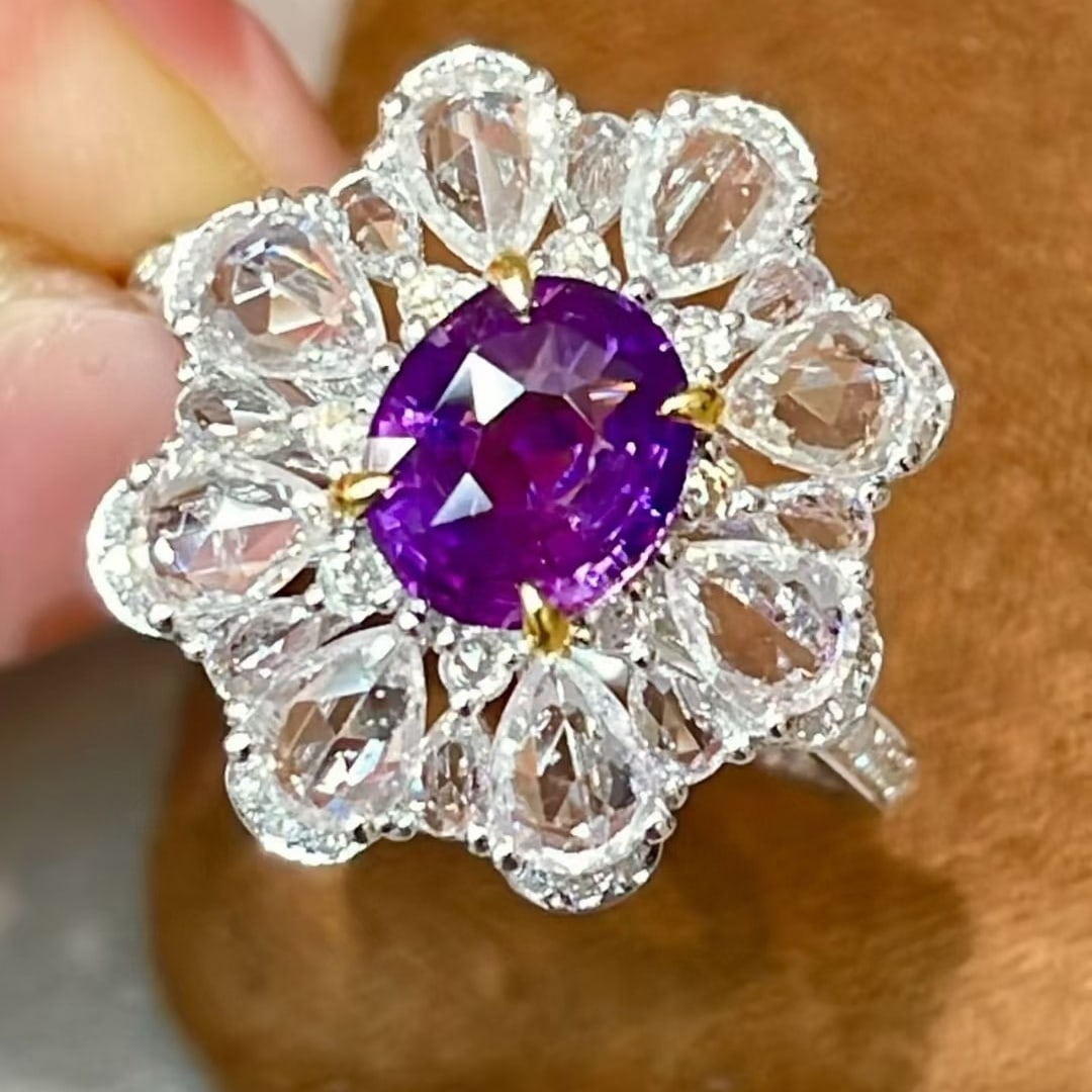 14k Gold 1 Ct Natural Sapphire & Diamond & Sapphire Ring - 4