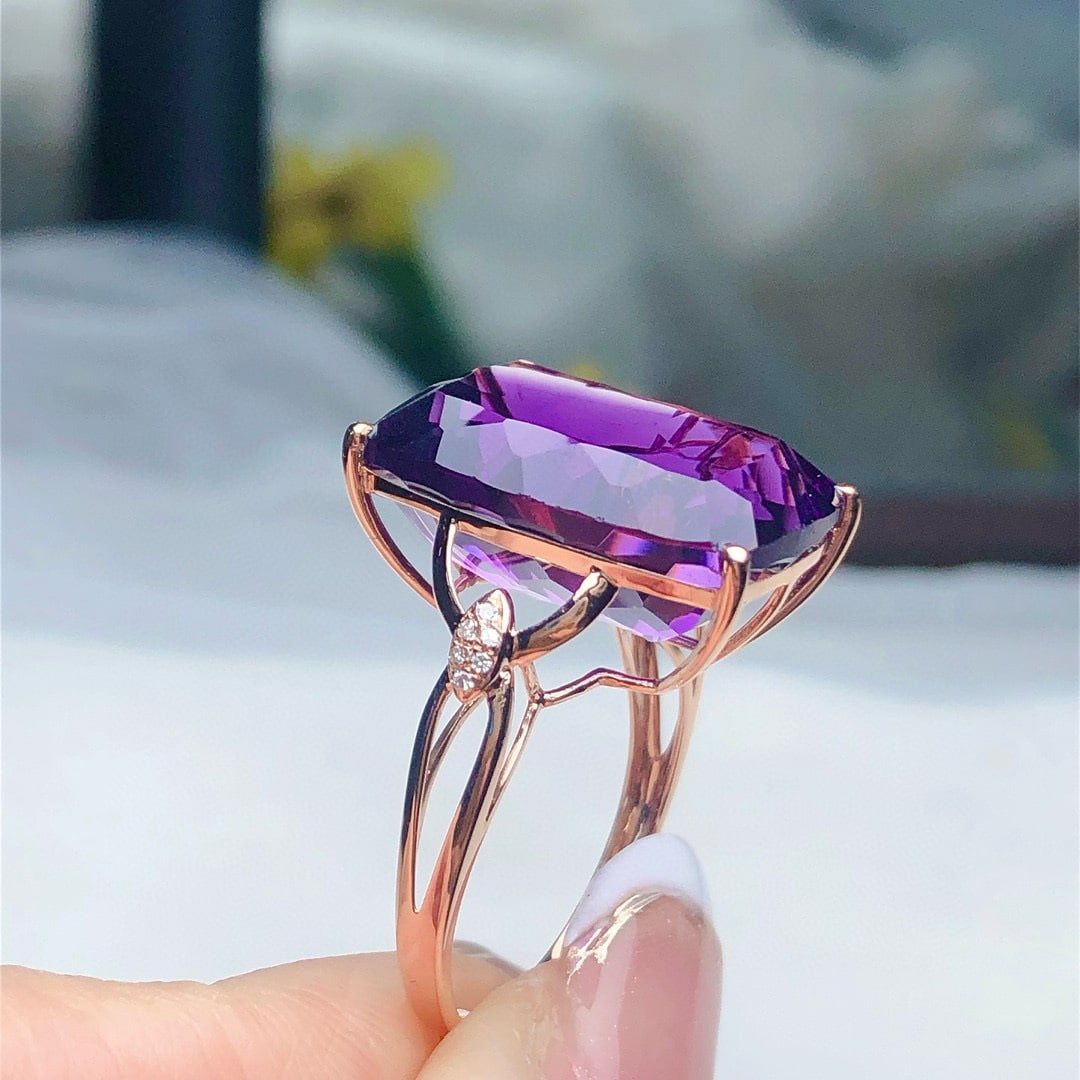 14k Gold 13.85 Ct Natural Amethyst & Diamond Ring - 5