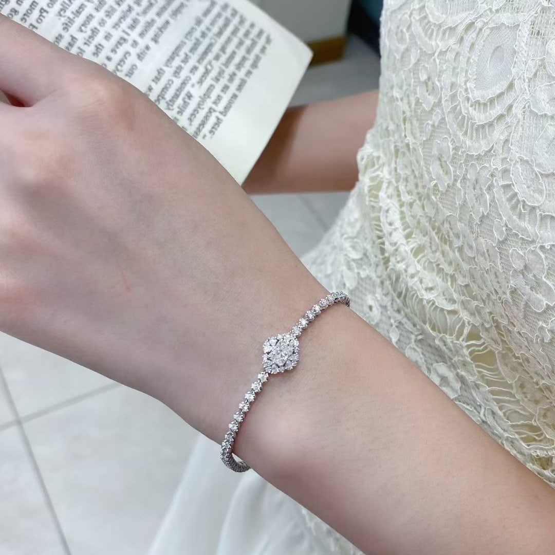 Gia Certified 14k Gold 1.65 Ctw Natural F Si1 Radiant Diamond Bracelet - 2