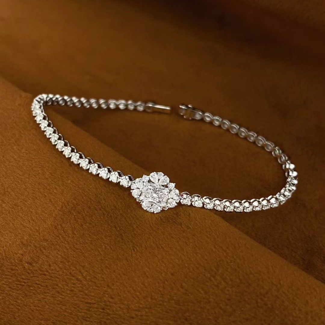 Gia Certified 14k Gold 1.65 Ctw Natural F Si1 Radiant Diamond Bracelet - 4