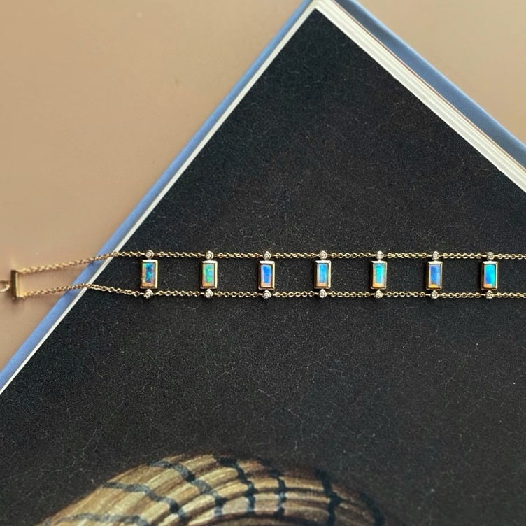 14k Gold 0.6 Ct Natural Opal & Diamond Bracelet - 5