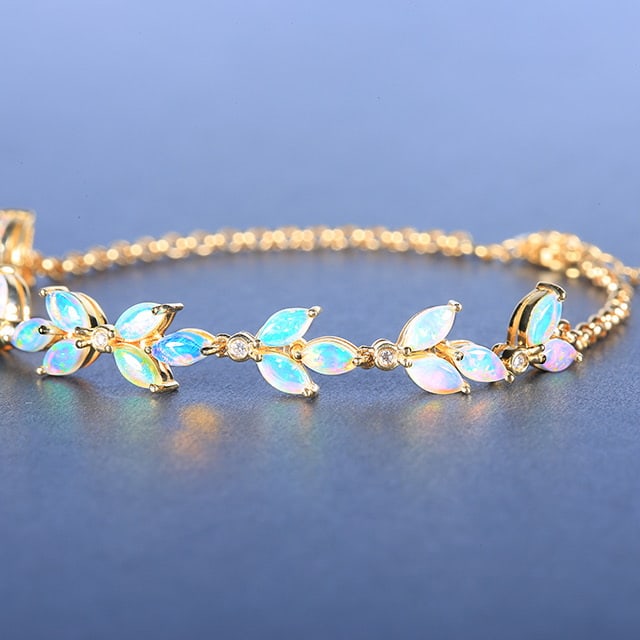 14k Gold 2.10 Ctw Natural Opal & Diamond Bracelet - 3