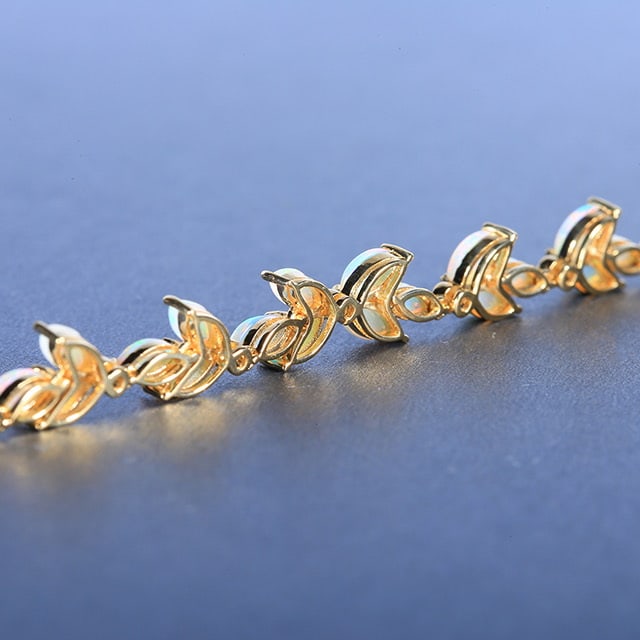 14k Gold 2.10 Ctw Natural Opal & Diamond Bracelet - 4