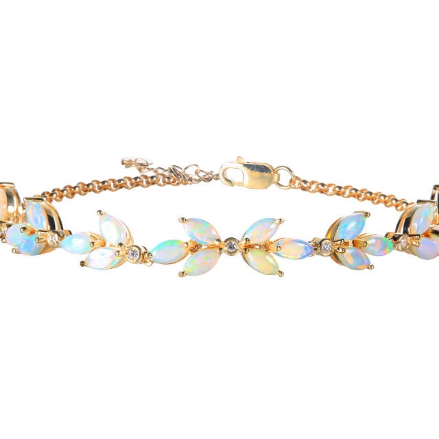 14k Gold 2.10 Ctw Natural Opal & Diamond Bracelet - 5