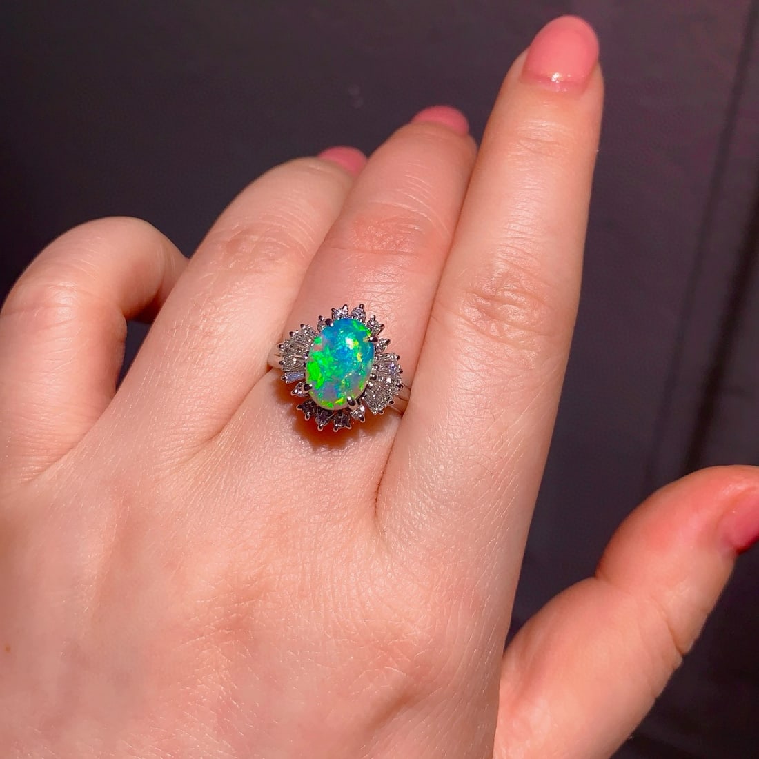 14k Gold 2.24 Ctw Natural Opal & Diamond Ring - 5