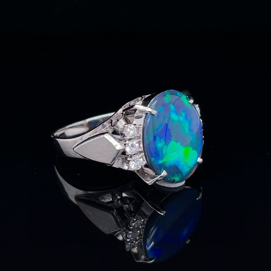 14k Gold 2.18 Ctw Natural Opal & Diamond Ring - 2