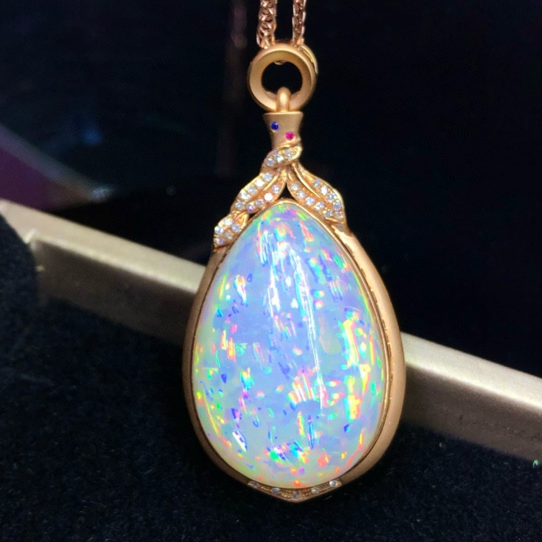 14k Gold 23.85 Ct Natural Opal & Diamond Pendant( Without Chain ) - 2