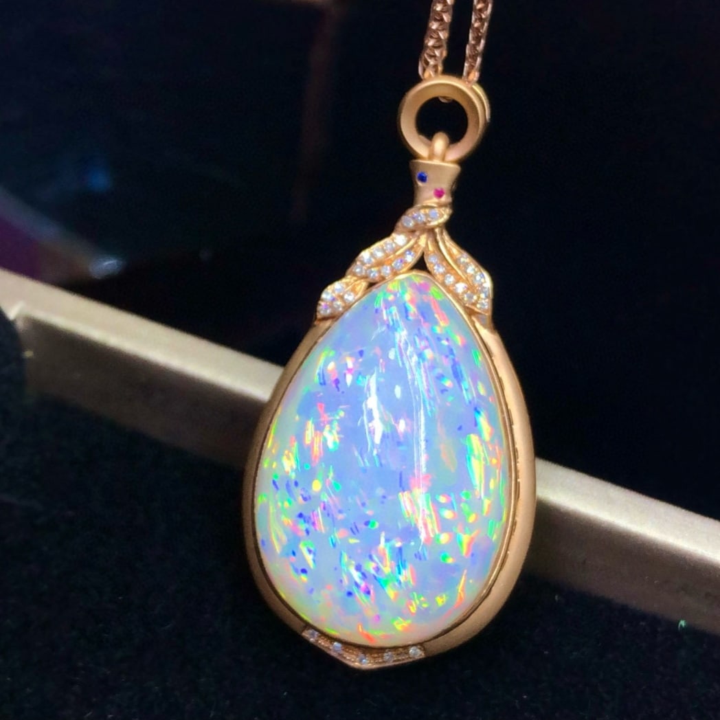 14k Gold 23.85 Ct Natural Opal & Diamond Pendant( Without Chain ) - 3