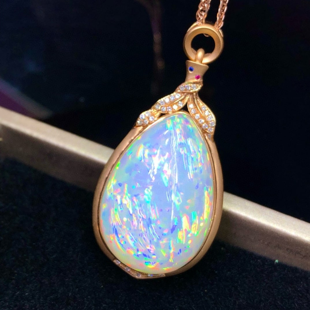 14k Gold 23.85 Ct Natural Opal & Diamond Pendant( Without Chain ) - 4