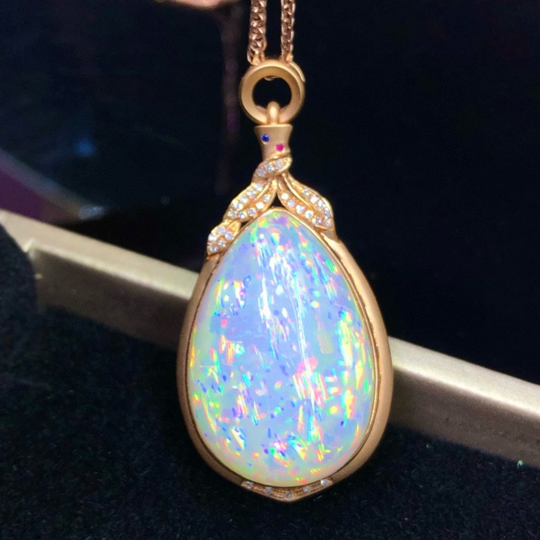 14k Gold 23.85 Ct Natural Opal & Diamond Pendant( Without Chain ) - 5