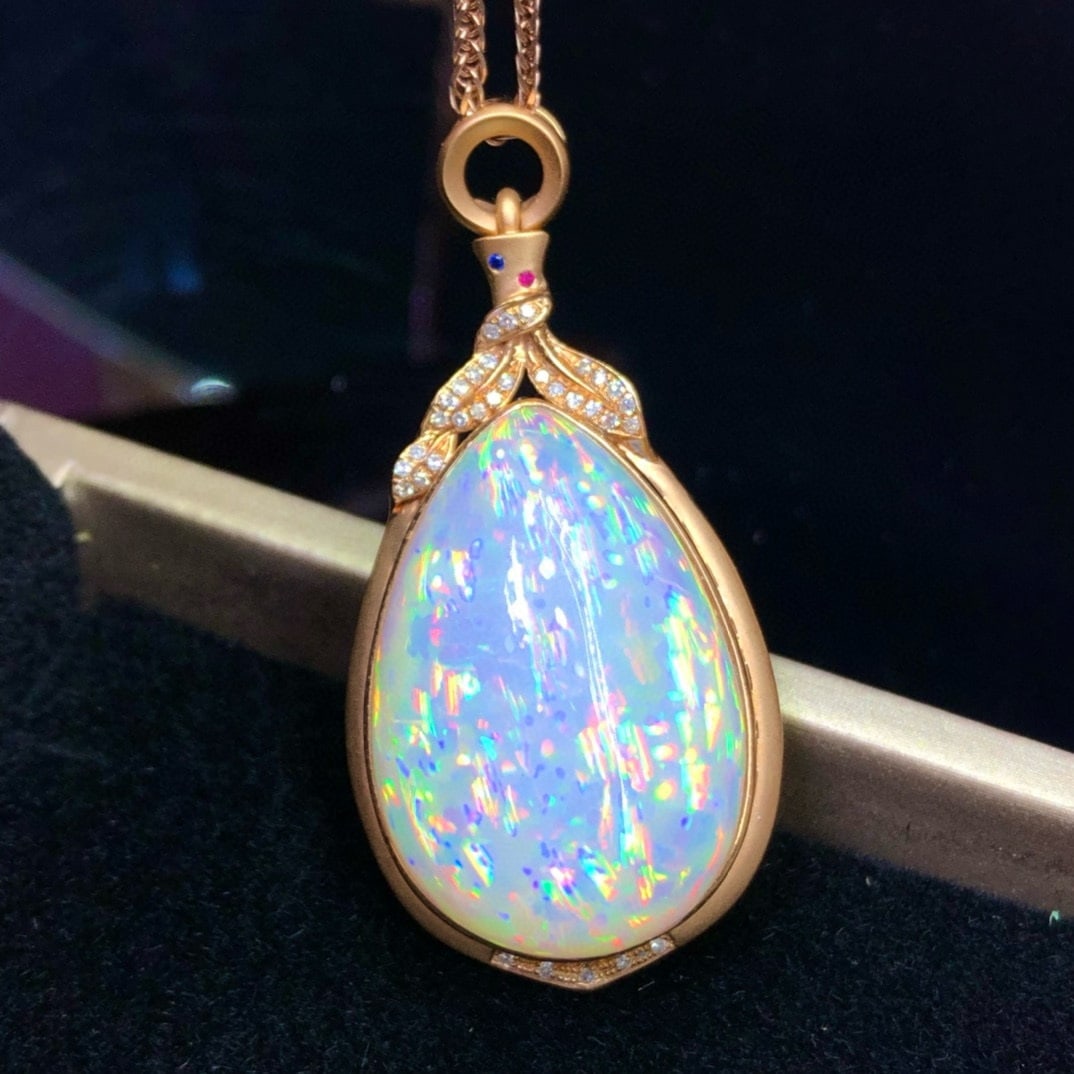 14k Gold 23.85 Ct Natural Opal & Diamond Pendant( Without Chain ) - 6