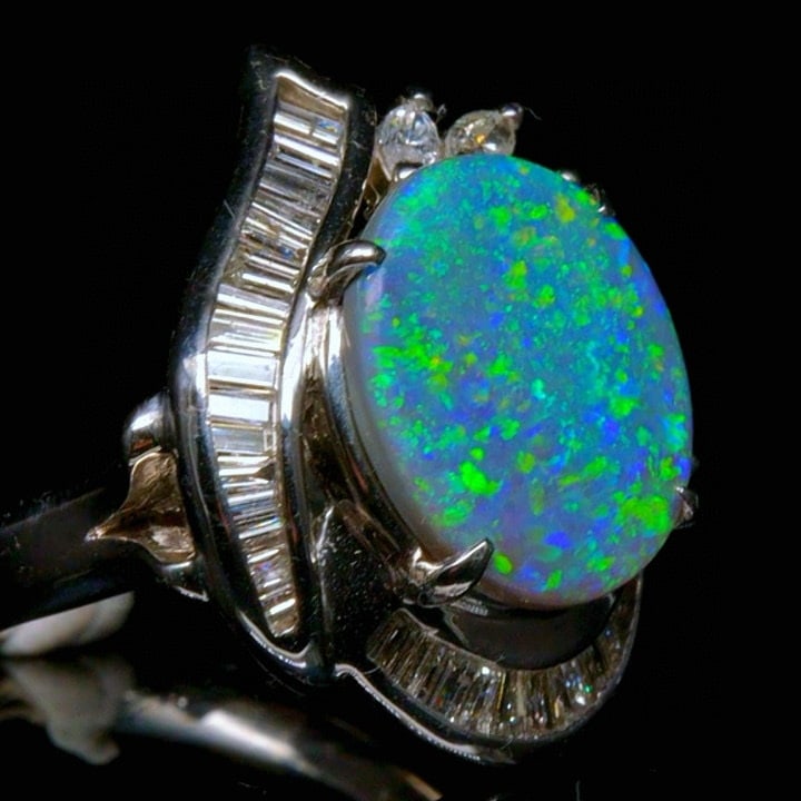 14k Gold 4.11 Ctw Natural Opal & Diamond Ring - 2