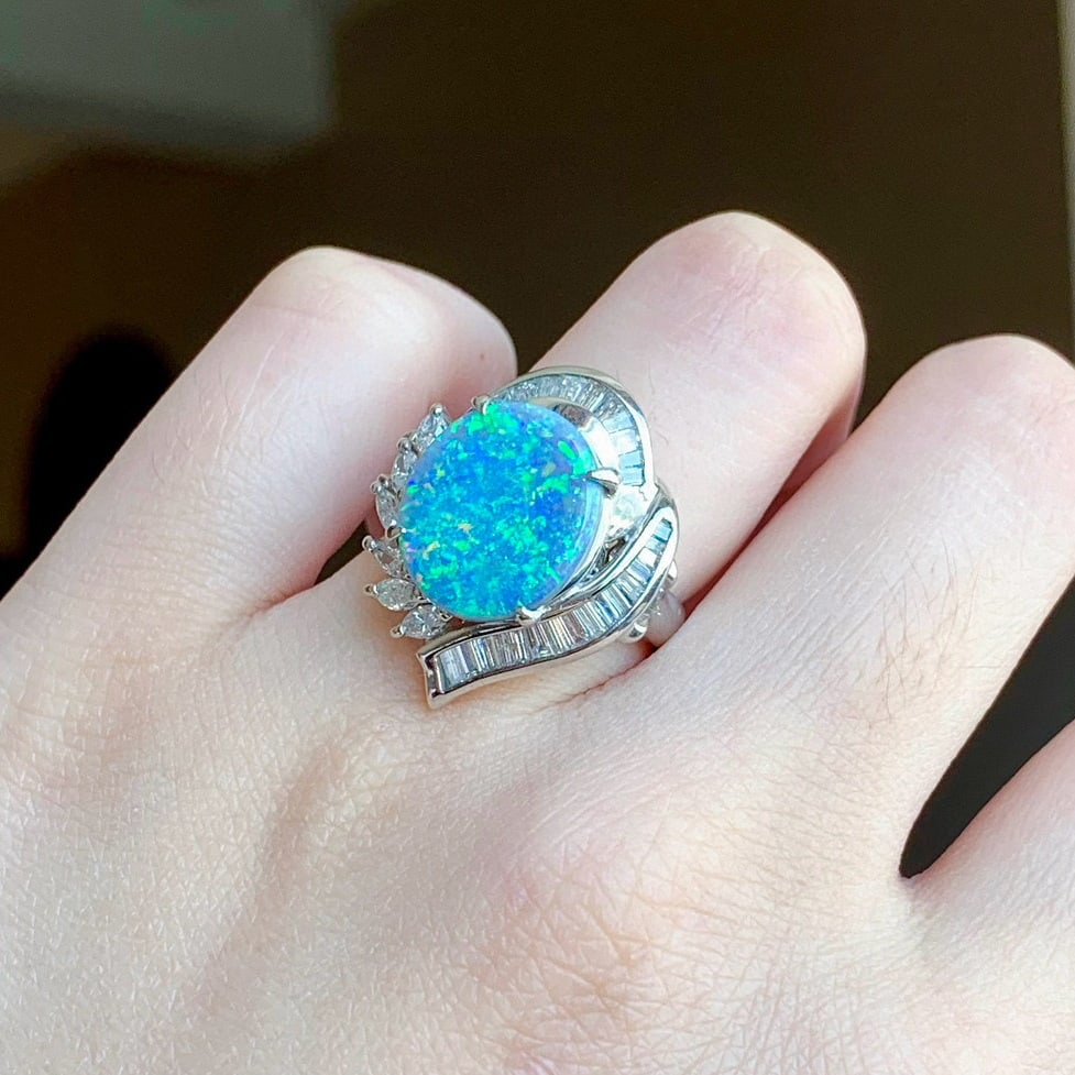 14k Gold 4.11 Ctw Natural Opal & Diamond Ring - 5