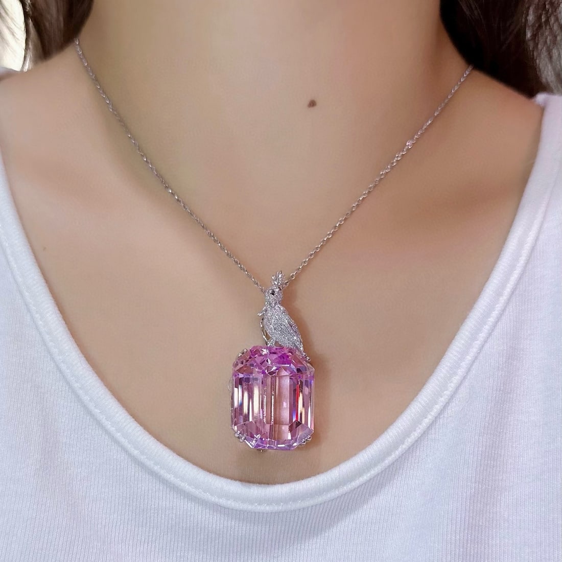 14k Gold 68.96 Ctw Natural Kunzite & Diamond Brooch/pendant( Without Chain ) - 3
